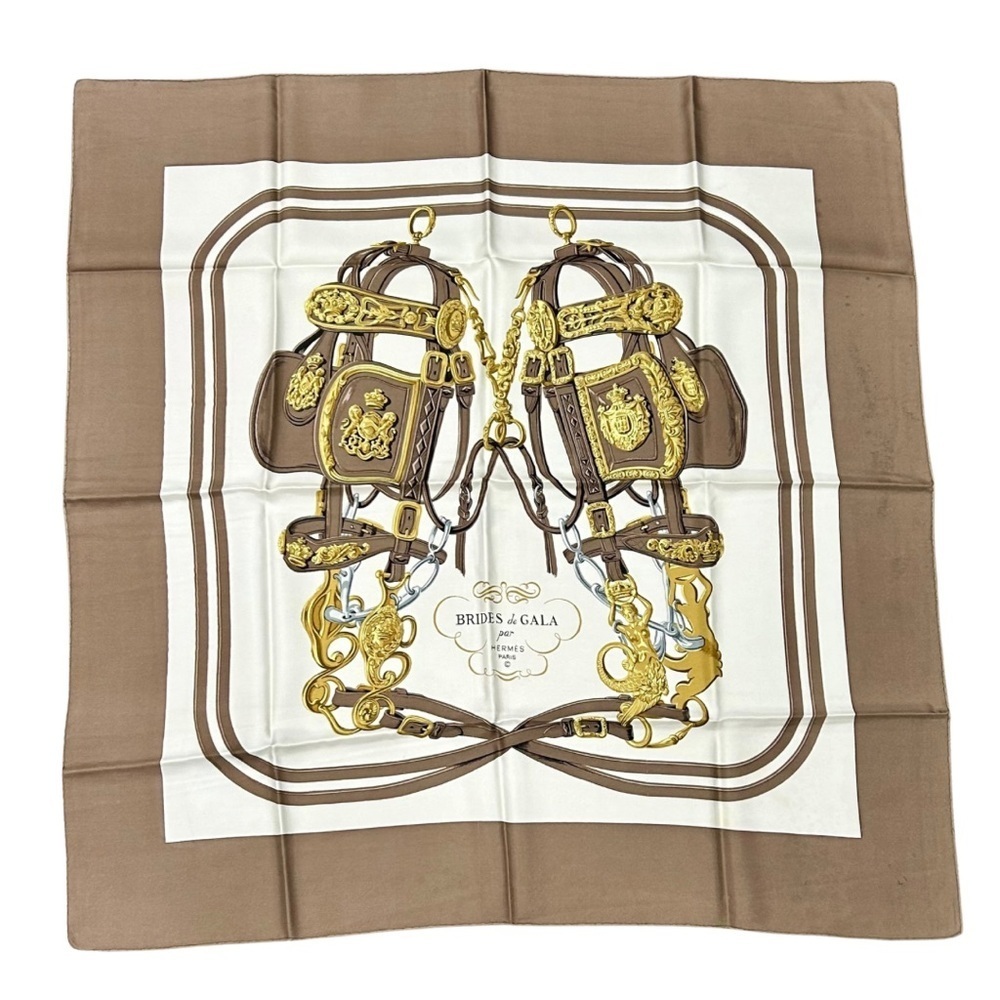 Hermès “Brides de Gala” Silk Scarf – Brown & Gold - Picture 1 of 4